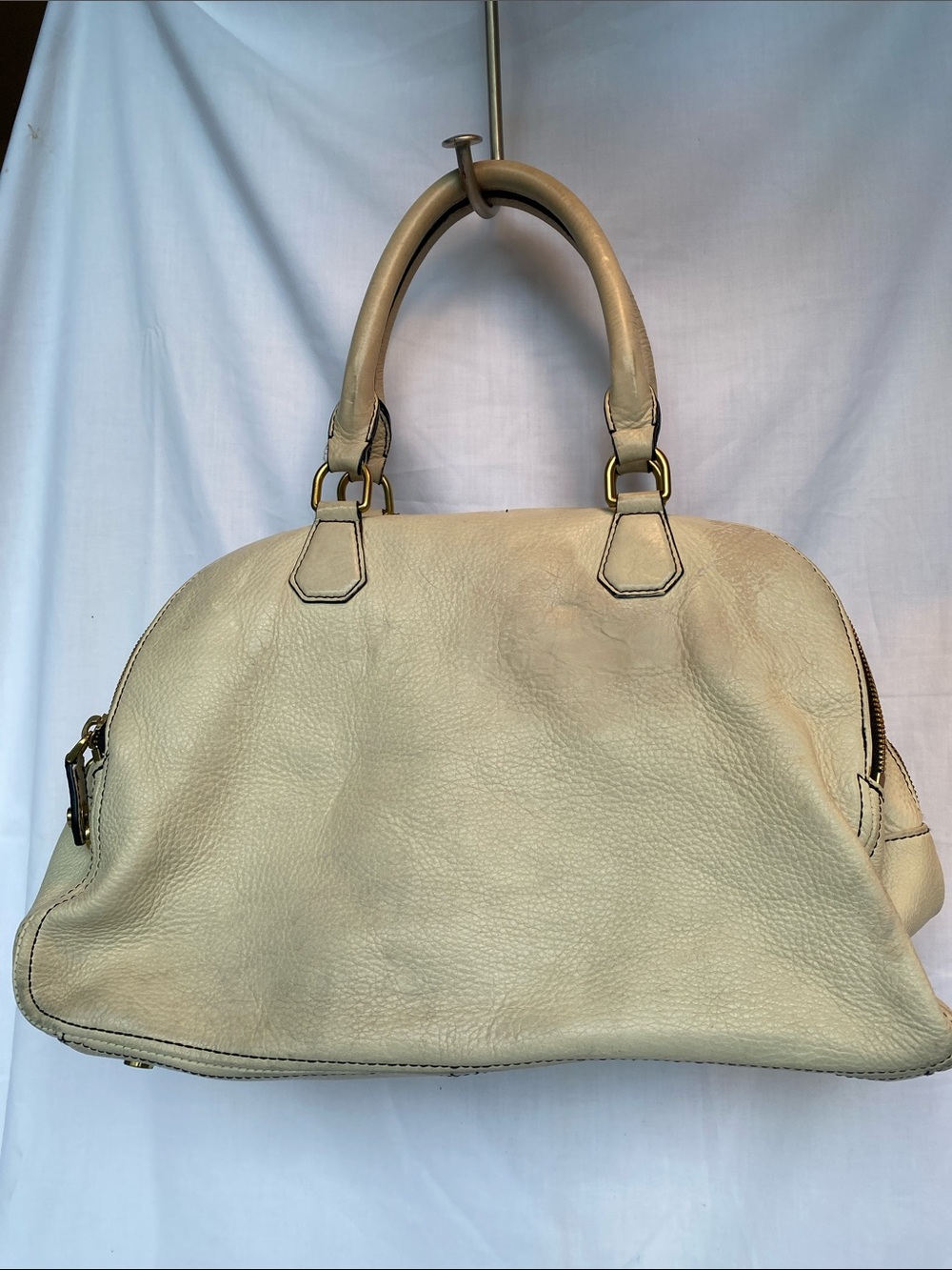 J Crew Biennial Cream Leather Satchel Handbag Purse Gold Tone Hardware
